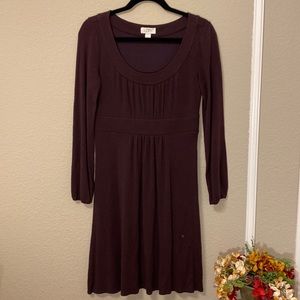 Plum long-sleeved A-line dress